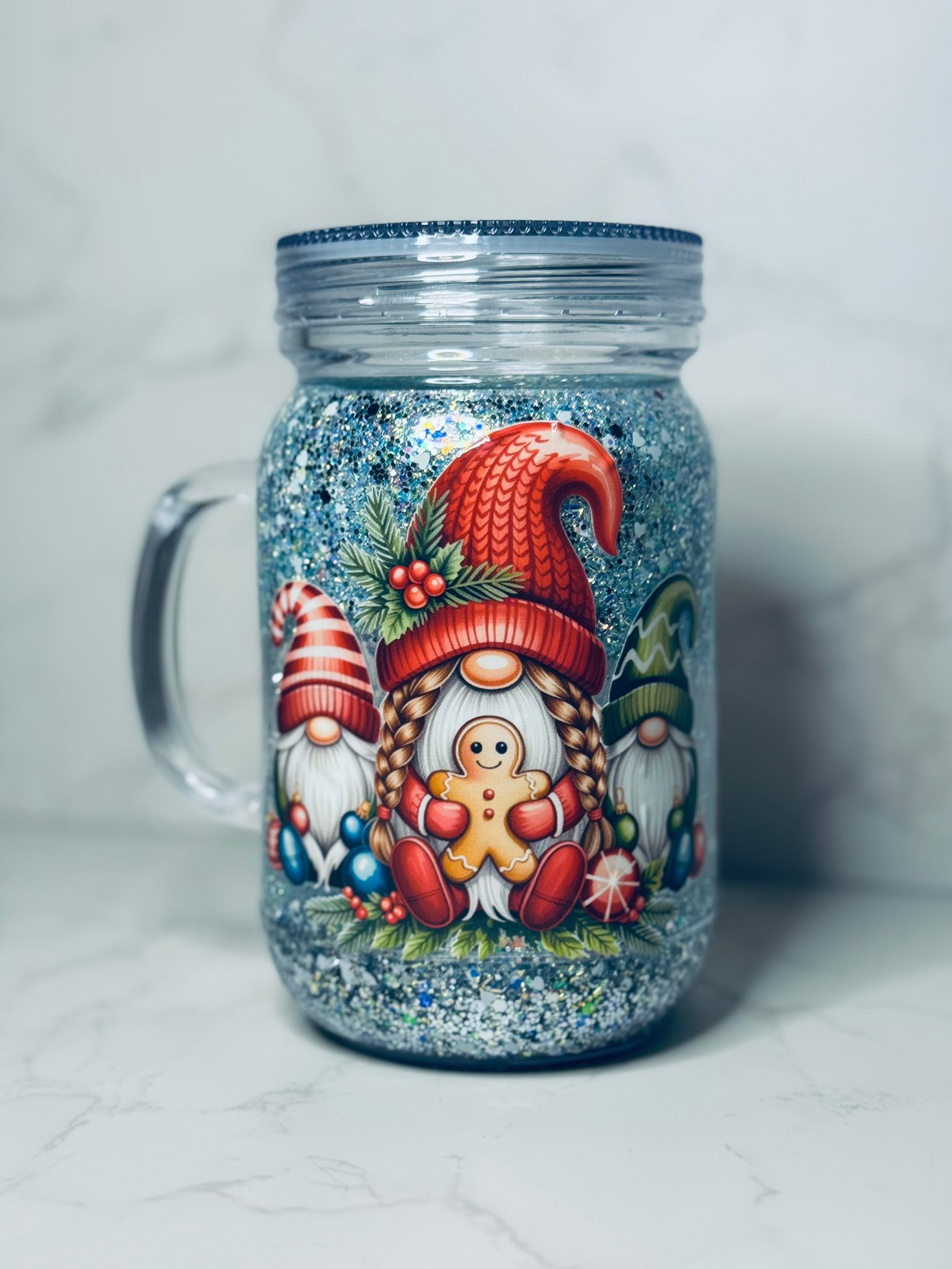 500ml Mason Jar Snowglobe Tumbler