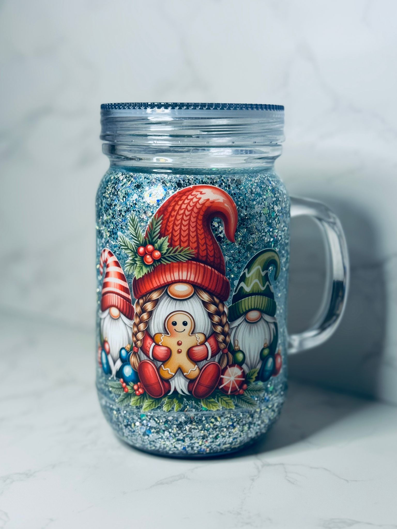 500ml Mason Jar Snowglobe Tumbler